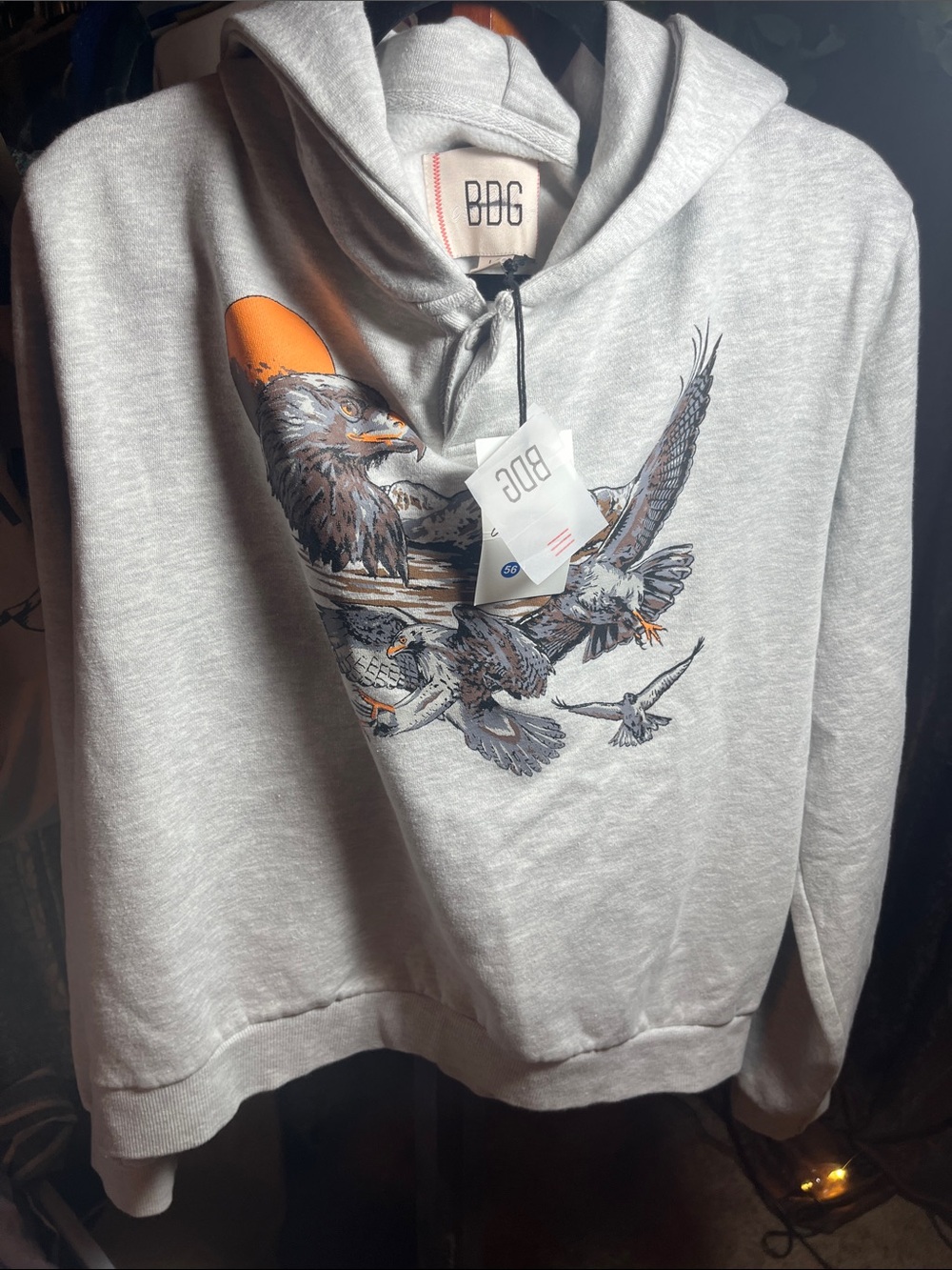 BDG Anthro-Men's/ Women’s Light Gray Eagle Sweatshirt with Orange Sun Accent